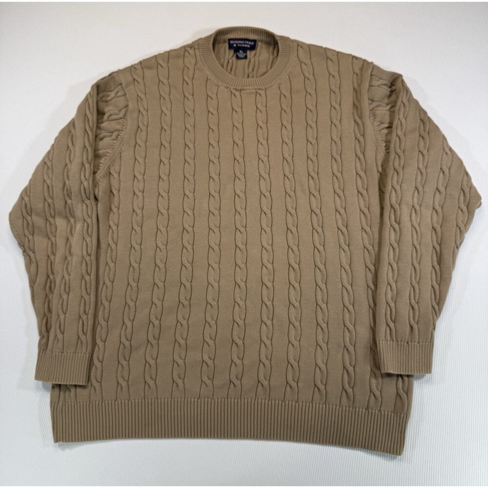 Roundtree & Yorke Cable Knit Sweater XL Tan Cotton Pullover